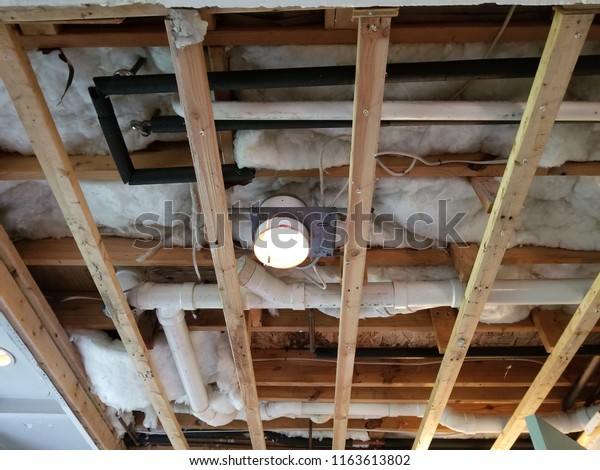 Drywall Ceiling Removal Refrigerator Supply Line Stock Photo