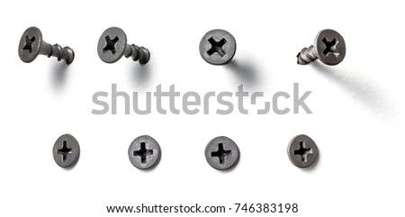Drywall screw from different perspectives on a white background