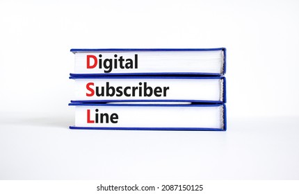 DSL digital subscriber line symbol. Concept words DSL digital subscriber line on books. Beautiful white table, white background, copy space. Business and DSL digital subscriber line concept. - Shutterstock ID 2087150125