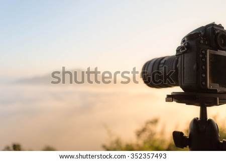 DSLR camera focus on sunrise lanscape sceen