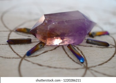 DT Ametrine (Amethyst / Citrine). Large double terminated Ametrine crystal. Very deep, purple coloring! Lavender crystal Perfect for grids!