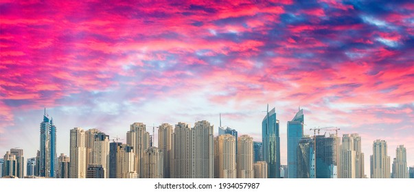 Dubai aerial skyine buildings, UAE.