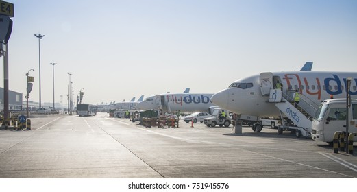 Dubai airport. Circa October 2017. FlyDubai, the low budget subsidiary of the giant Emirates is a preferable mean of flying in and out from Dubai. It operates from Terminal 2 of Dubai International. 