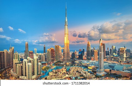 Dubai - amazing city center skyline with luxury skyscrapers, United Arab Emirates
				