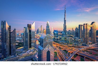 Dubai - Amazing City Skyline With Luxury Skyscrapers At Sunset, United Arab Emirates