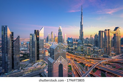 Dubai - Amazing City Skyline With Luxury Skyscrapers At Sunset, United Arab Emirates