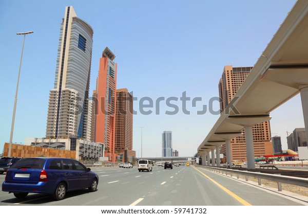 DUBAI - APRIL 18: Trunk road and skyscrapers on\
April 18, 2010 in Dubai,\
UAE.