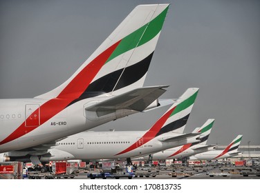 DUBAI - AUG 7: Emirates Airplane in the Dubai airport, UAE, August 7, 2009. Emirates is rated as a top 10 best airline in the world flying on youngest fleet.