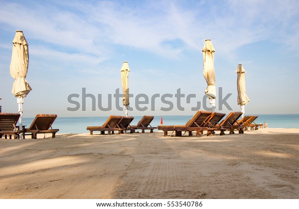 Dubai Beach Morning Deck Chairs Umbrellas Stock Image Download Now