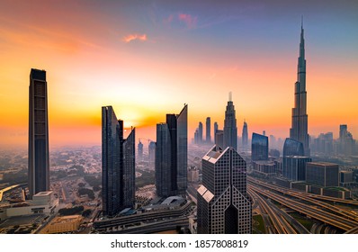 Dubai City Amazing Skyline, City Center Top View, United Arab Emirates