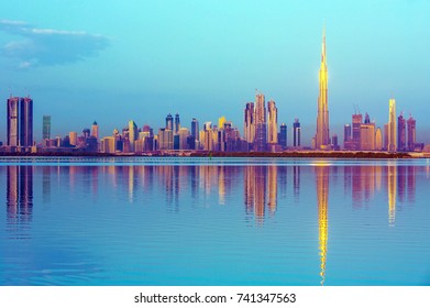 Dubai city skyline at the sunrise,Dubai, United Arab Emirates - Shutterstock ID 741347563