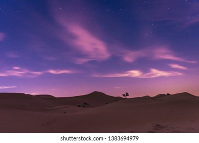 Dubai Desert At Night With Starry Sky