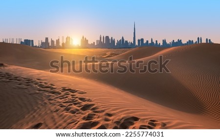 Dubai desert at sunset, United Arab Emirates.