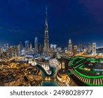 Dubai Downtown and Burj Khalifa with Dubai Fountain, 2024 Blue Hour and Night View