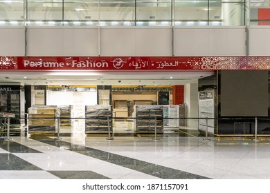 Dubai - Emirates - December 05 -2020, Empty Duty Free Shops Dubai International Airport