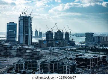 Dubai Jebel Ali Marina JBR, Industrial Area Constructions And Beach Top View. UAE On 14 December 2019