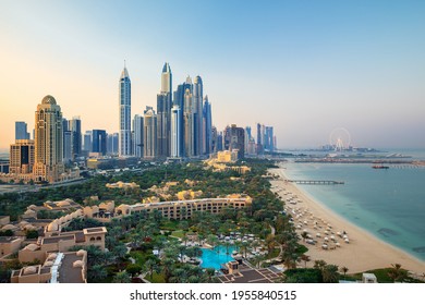 Dubai Marina With Skyline - Luxury And Famous Jumeirah Beach Frontline At Sunrise, United Arab Emirates