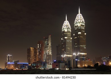 Dubai Media City At Night, United Arab Emirates