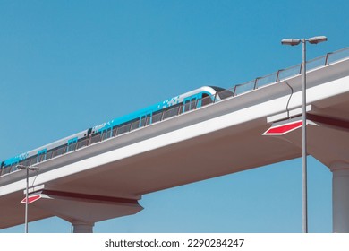 Dubai Metro carriages on the elevated tracks