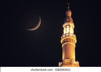 Dubai mosque ramadan kareem, eid, islam, muslim, night, moon