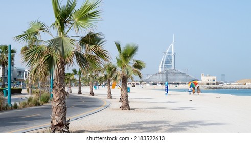 Dubai, OAE, July 23, 2022 - panoramic view on Jumeirah beach and Burj Al Arab