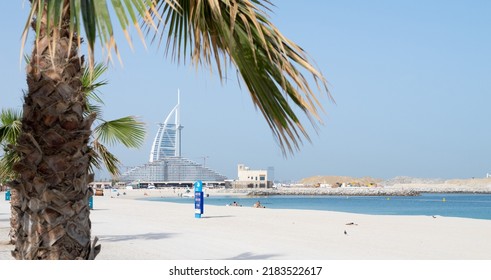 Dubai, OAE, July 23, 2022 - Panoramic view on Jumeirah beach and Burj Al Arab