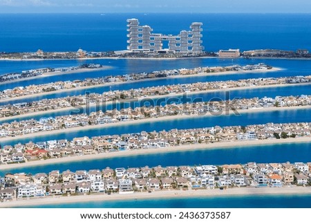 Dubai The Palm Jumeirah with Atlantis The Royal Hotel artificial island from above luxury