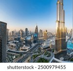 Dubai Panoramic Photo of Downtown, Burj khalifa, DIFC, Dubai Dancing Fountain and SZR