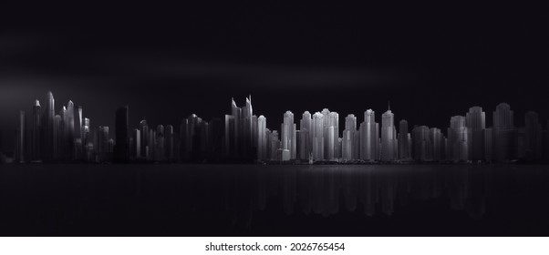 Dubai Panoramic Photo Fine Art Black and White - Shutterstock ID 2026765454