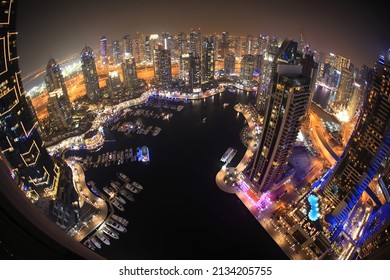 Dubai resort, fisheye panoramic view from the top