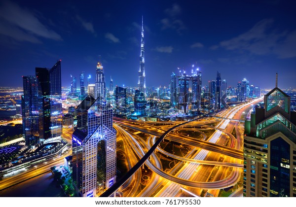 Dubai Skyline Blue Hour Stock Photo 761795530 | Shutterstock