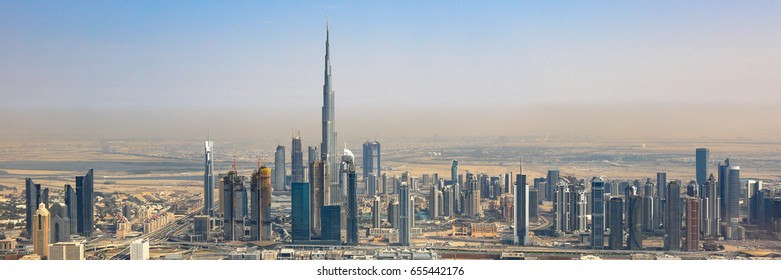 Dubai Skyline Burj Khalifa Skyscraper Panorama Panoramic Aerial View Photography UAE