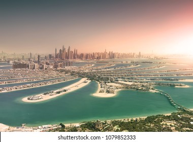 Dubai Skyline From Palm Island At Sunset