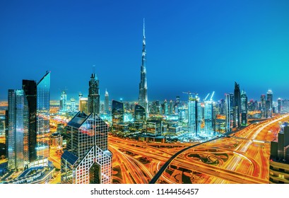 Dubai Skyline Sunset Beautiful City Center Stock Photo 1144456469 