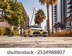 Dubai. Taxi, driving on a street of Dubai