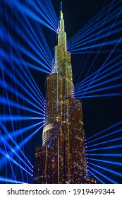 Dubai, UAE - 02.16.2021
 Shot Of A Tallest Building In The World, Burj Khalifa At Night