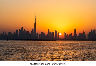 Dubai, UAE - 09.18.2021 View of Dubai skyline, shot made from Dubai creek harbor - Shutterstock ID 2045407523