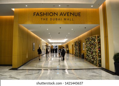 Dubai, UAE - 15 April 2019: Famous Fashion Avenue Luxury Brand Shopping Area At Dubai Mall 