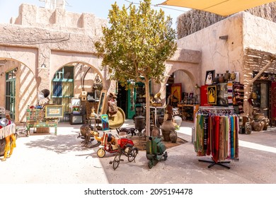 Dubai, UAE, 27.09.2021. Vintage Arabic souvenir shop (souk) in Al Fahidi Historical District, flea market stall in Deira, Dubai.