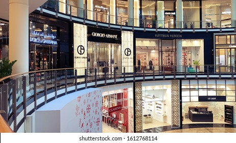 Dubai - Uae , 9 - 1 - 2020 : Luxury Brands Stores At Fashion Avenue Emirates Mall At Dubai . Dubai Malls And Landmarks 