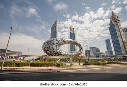 Dubai, UAE – April 15, 2021: Sheikh Zayed Road, View On Museum Of The Future, Jumeirah Emirates Towers Hotel, DIFC