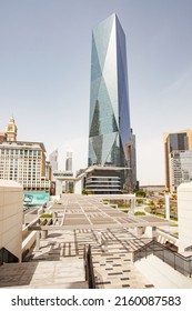 Dubai, UAE - April 17, 2022: DIFC Gate Avenue, ICD Brookfield Place, Ritz-Carlton, Vertical Frame.