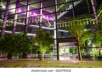 Dubai, UAE - April 18, 2021: Night View Gate Avenue, ICD Brookfield Place