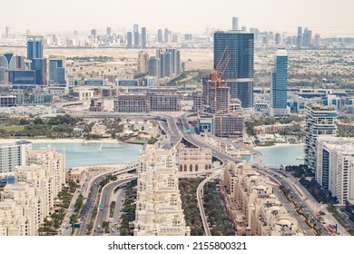 Dubai, UAE - April 18, 2022: Palm Jumeirah, Shoreline Apartments Road, Avani PalmView Dubai Hotel.