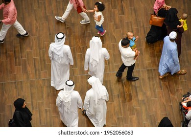 Dubai, UAE - August 22, 2018: Top View Of A Crowd Of People Inside Dubai Mall.