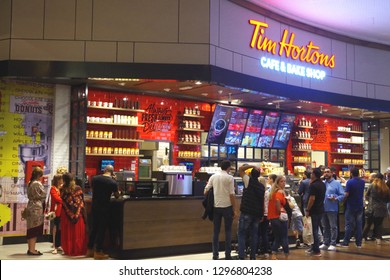 Dubai, UAE, Dated 26th Of Jan 2019. Tim Hortons Cafe And Bake Shop Is A International Fast Food Restaurant Known For Its Coffee And Donuts. It Is Also Canada's Largest Quick Service Restaurant Chain.