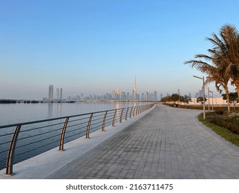 Dubai, UAE - December 01, 2021: Dubai Skyline View Burj Khalifa From AL Jadaf Beach