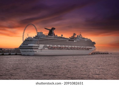 Dubai, UAE - December 02, 2021: Carnival Splendor Cruise Ship At Palm Marina Dock