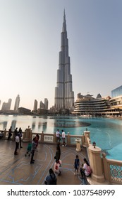 DUBAI, UAE - DECEMBER 03, 2017: Dubai Shopping Mall And Burj Khalifa, The Highest Building In The World