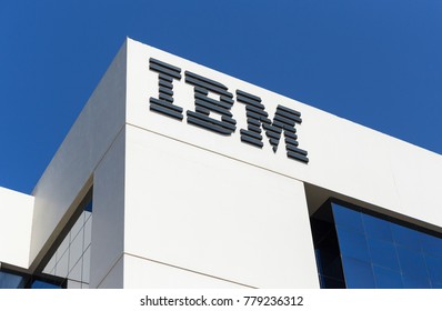 DUBAI, UAE - DECEMBER 1, 2017: Sign of IBM on the office building . IBM is an American multinational technology and cumulating corporation headquartered in New York.